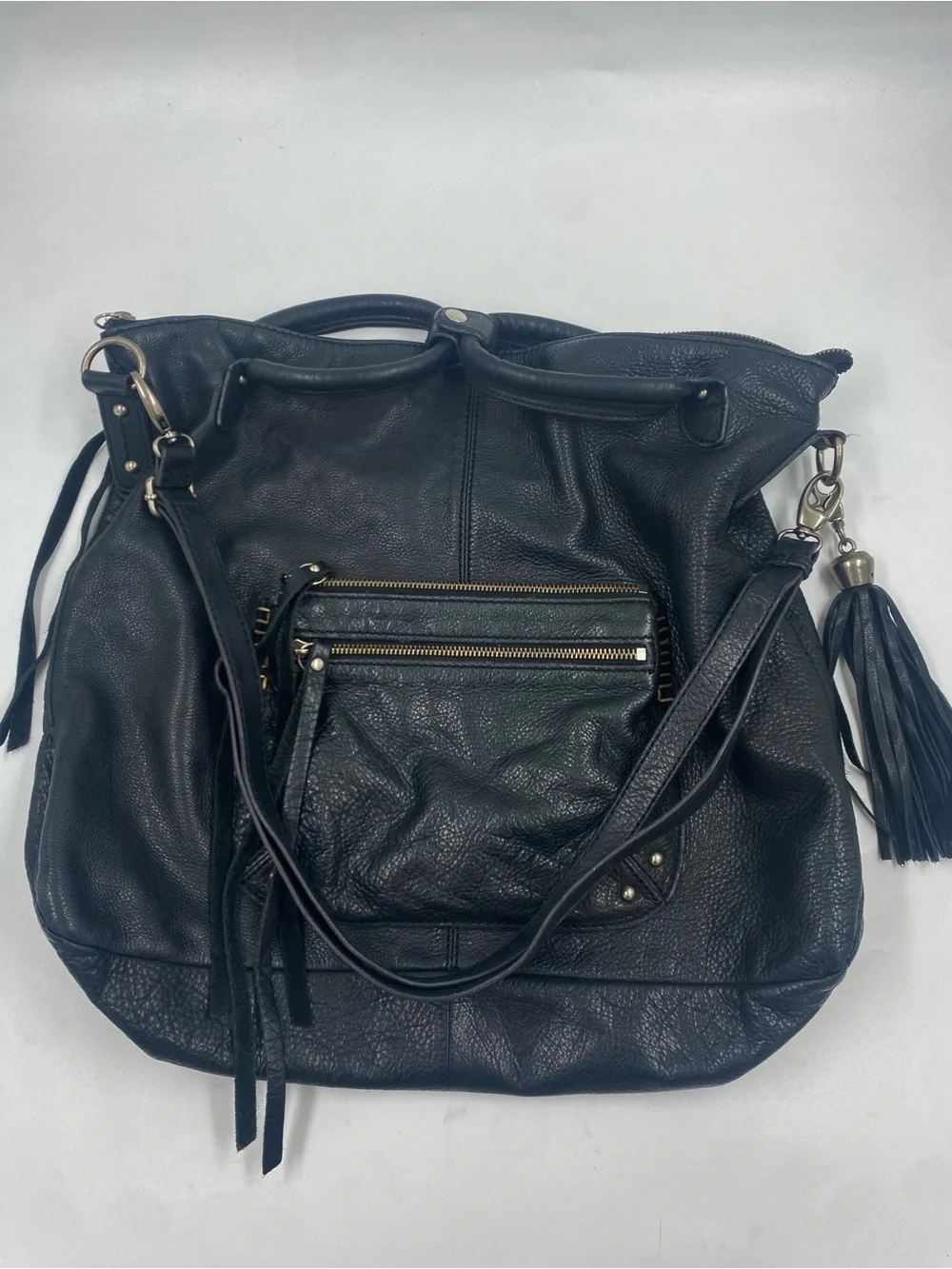 VTG Y2K Lucky Brand Leather Hobo Bag Tote Convertible Crossbody Purse Black EUC